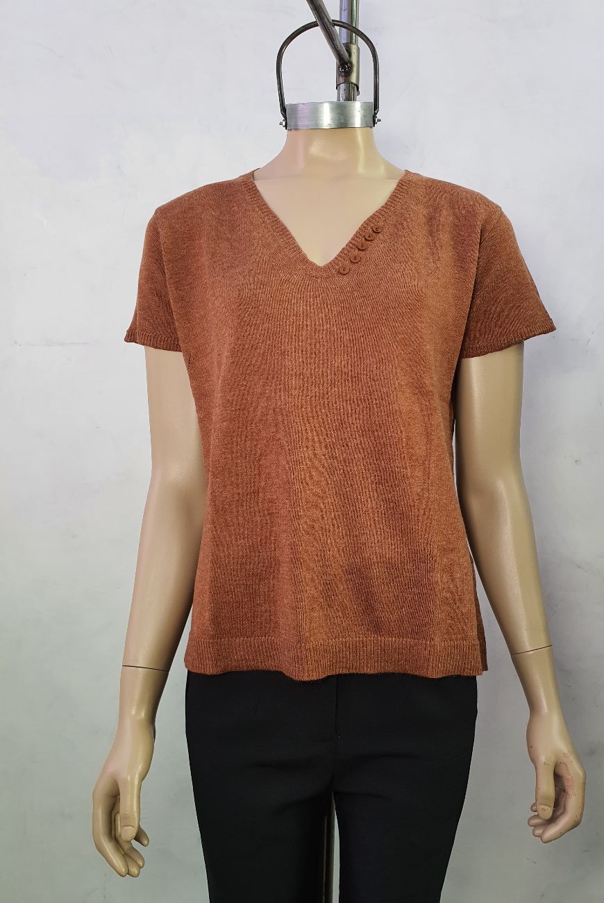 Sweater Lucia Manga Corta En V Con Botones