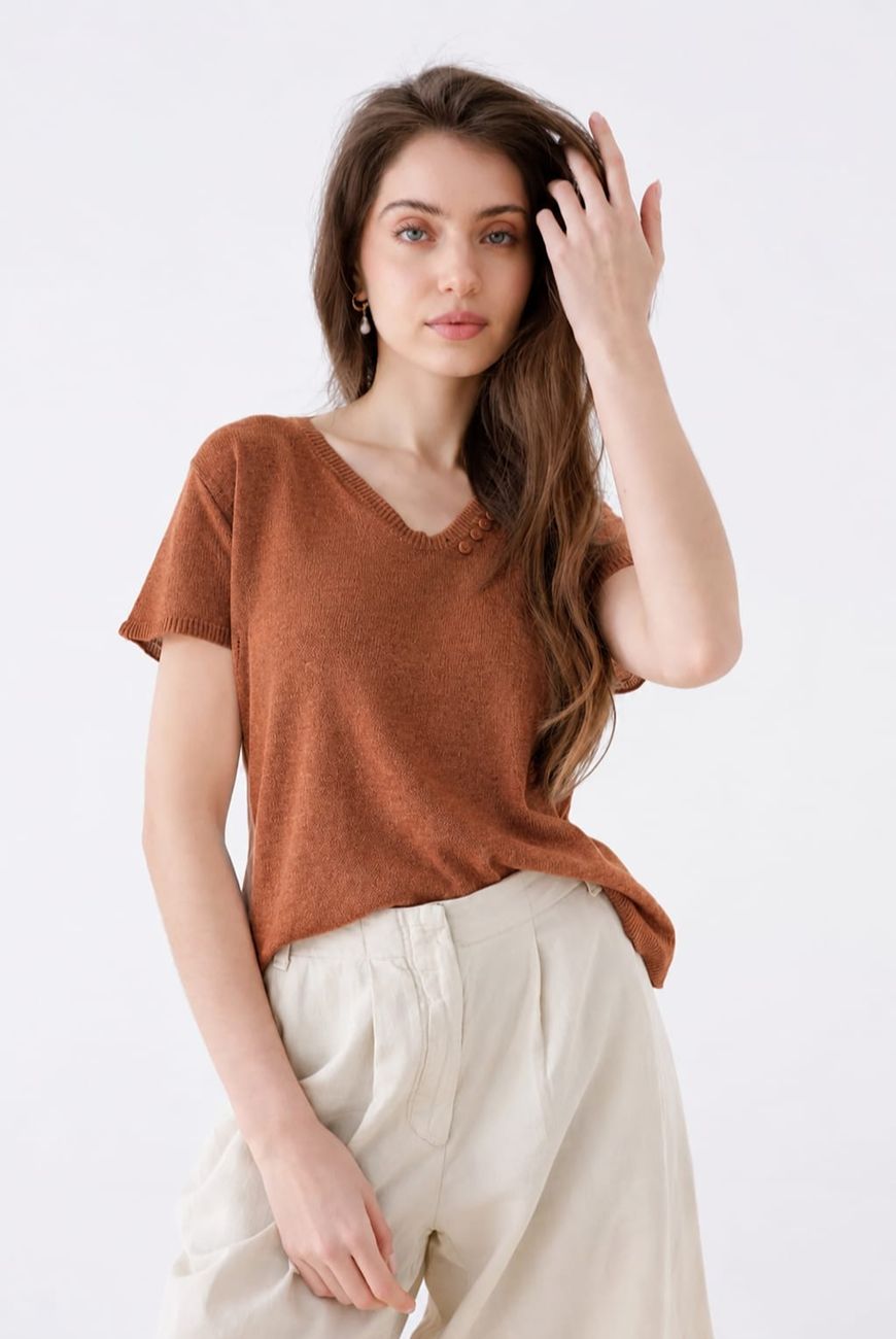 Sweater Lucia Manga Corta En V Con Botones