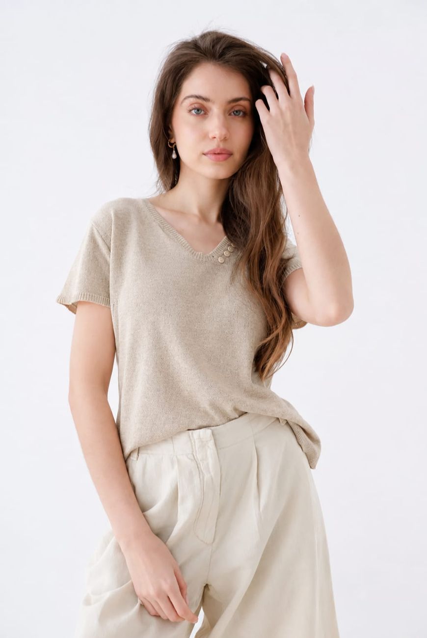 Sweater Lucia Manga Corta En V Con Botones
