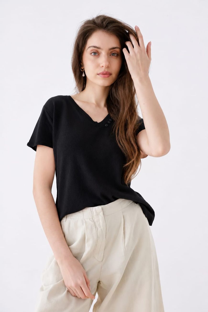 Sweater Lucia Manga Corta En V Con Botones