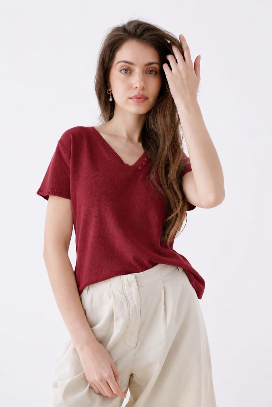 Sweater Lucia Manga Corta En V Con Botones