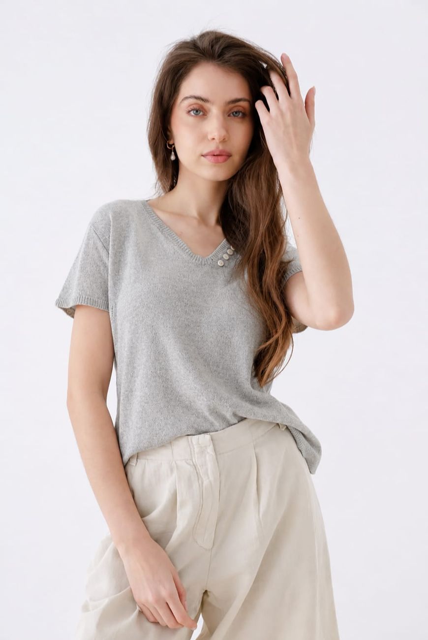 Sweater Lucia Manga Corta En V Con Botones