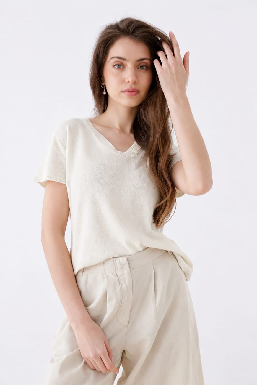 Sweater Lucia Manga Corta En V Con Botones