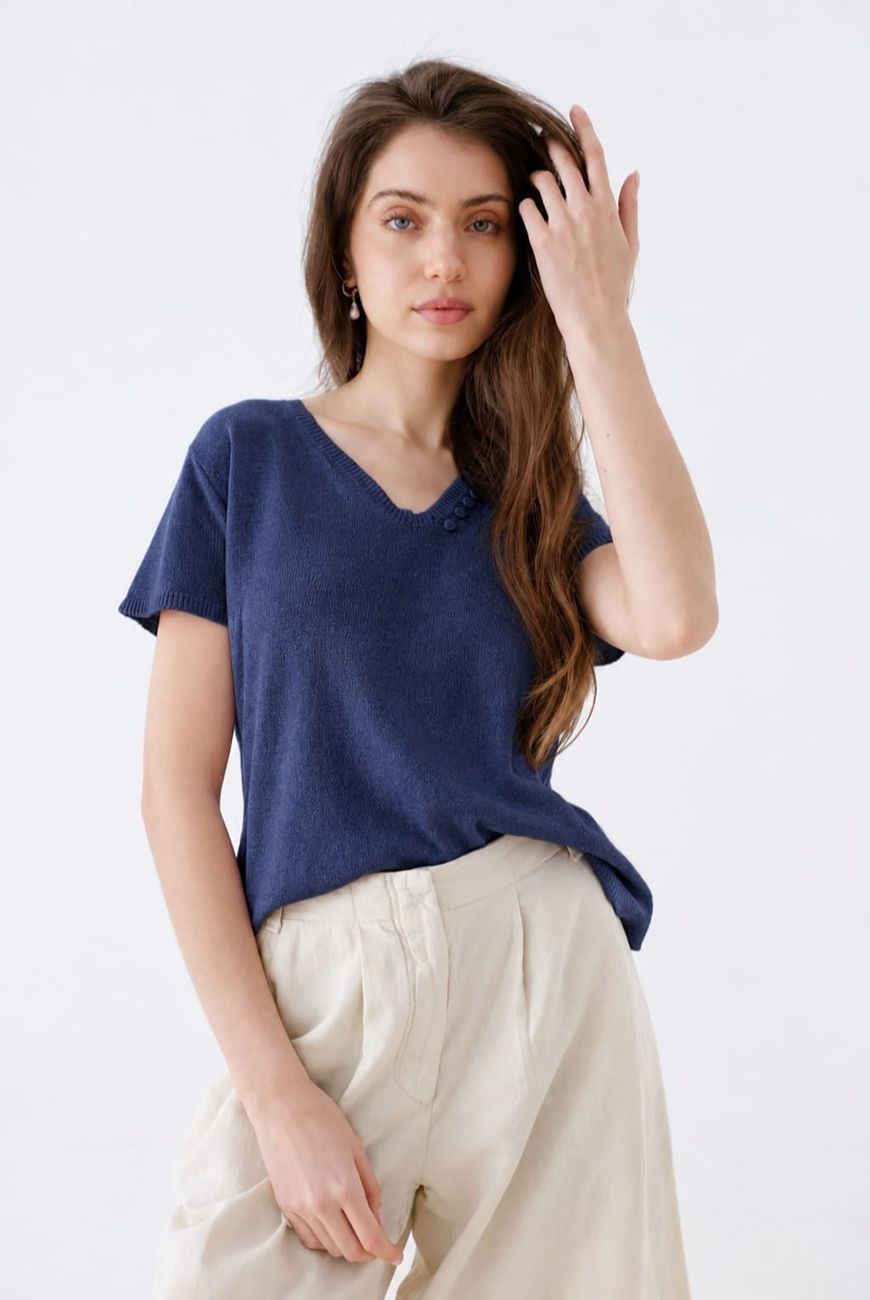Sweater Lucia Manga Corta En V Con Botones