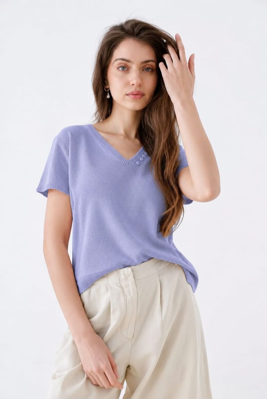 Sweater Lucia Manga Corta En V Con Botones