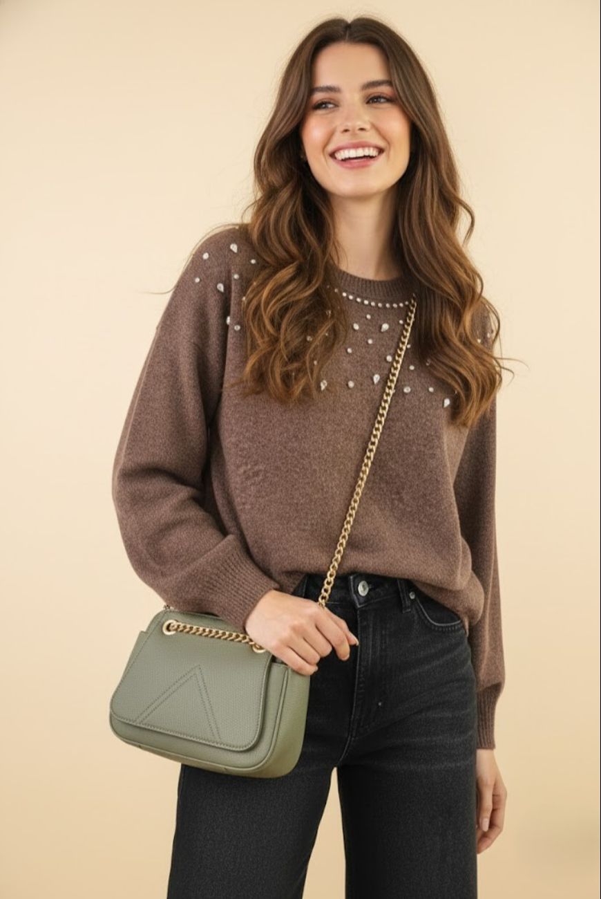 Sweater Canela Con Piedras