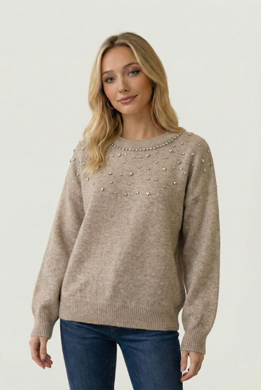 Sweater Canela Con Piedras