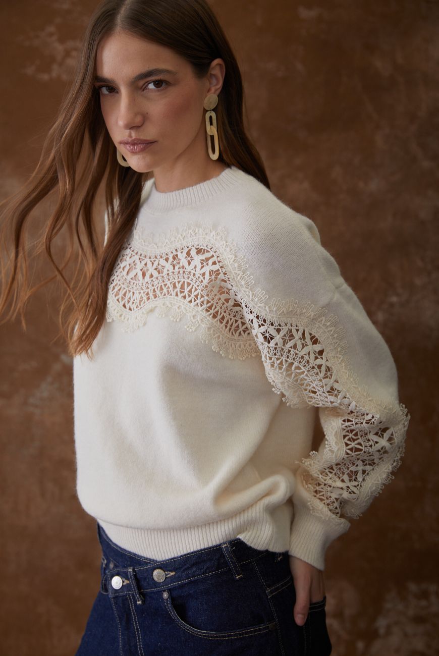 Sweater Noelia Con Puntilla