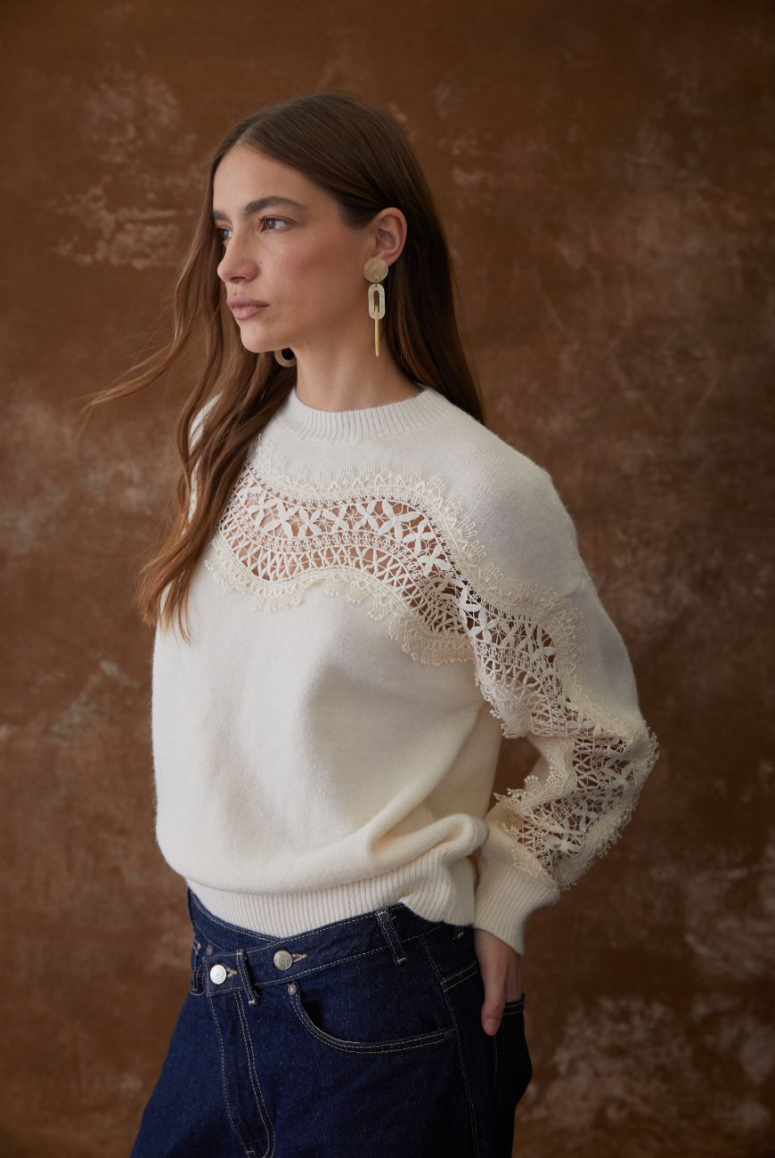 Sweater Noelia Con Puntilla