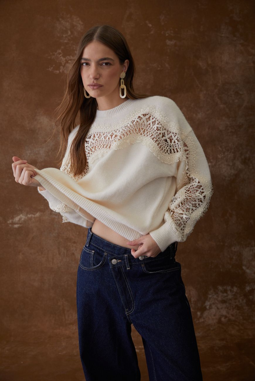 Sweater Noelia Con Puntilla