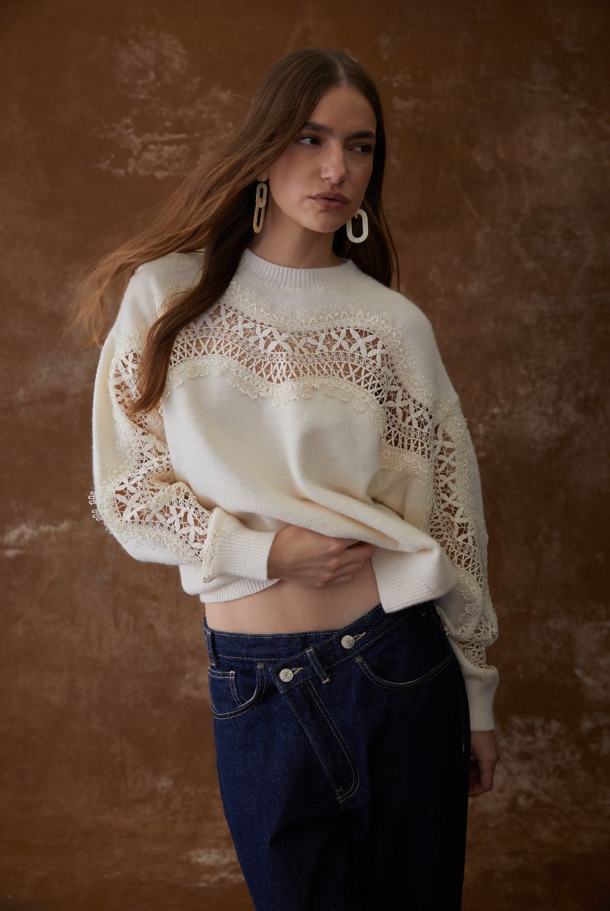 Sweater Noelia Con Puntilla