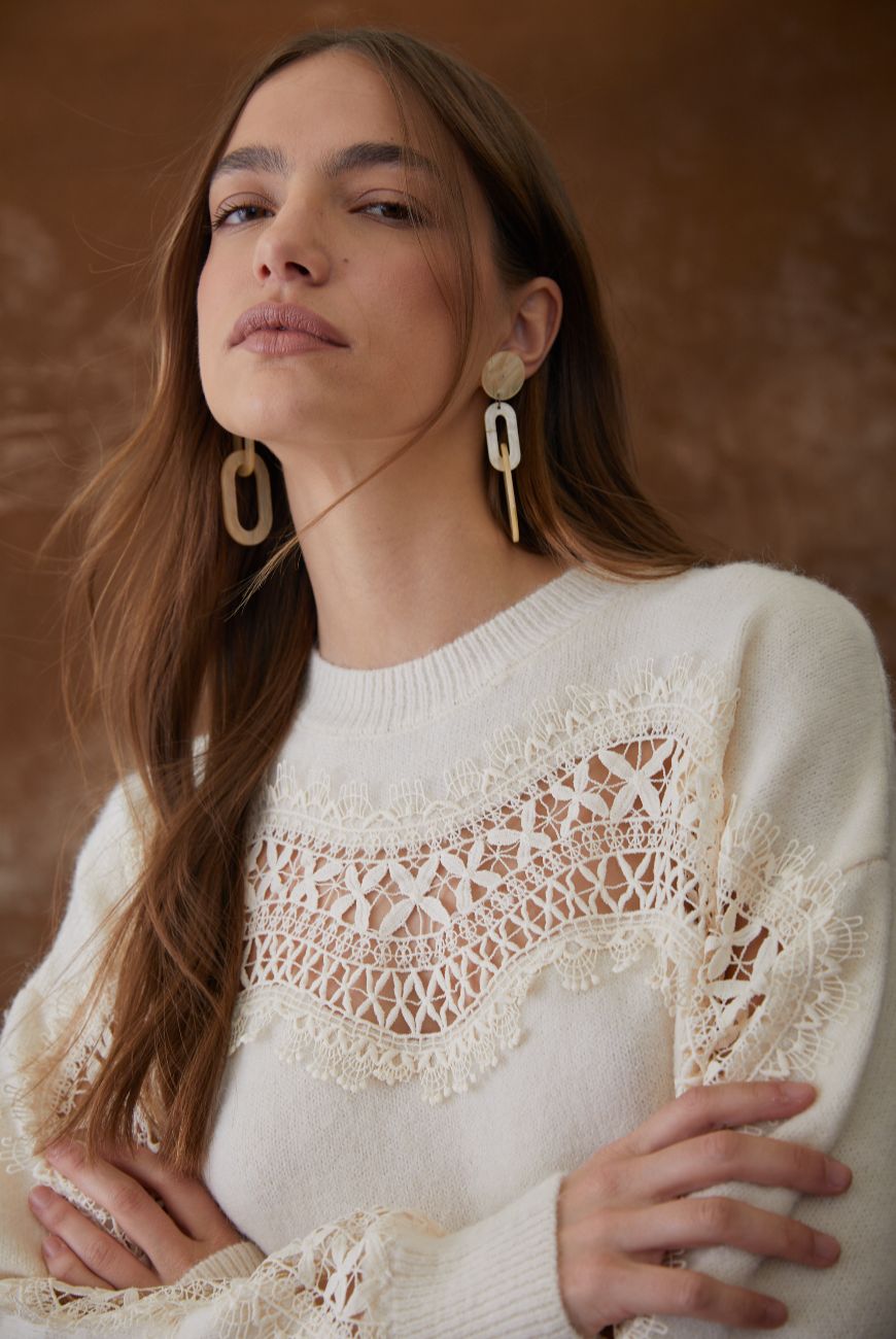 Sweater Noelia Con Puntilla