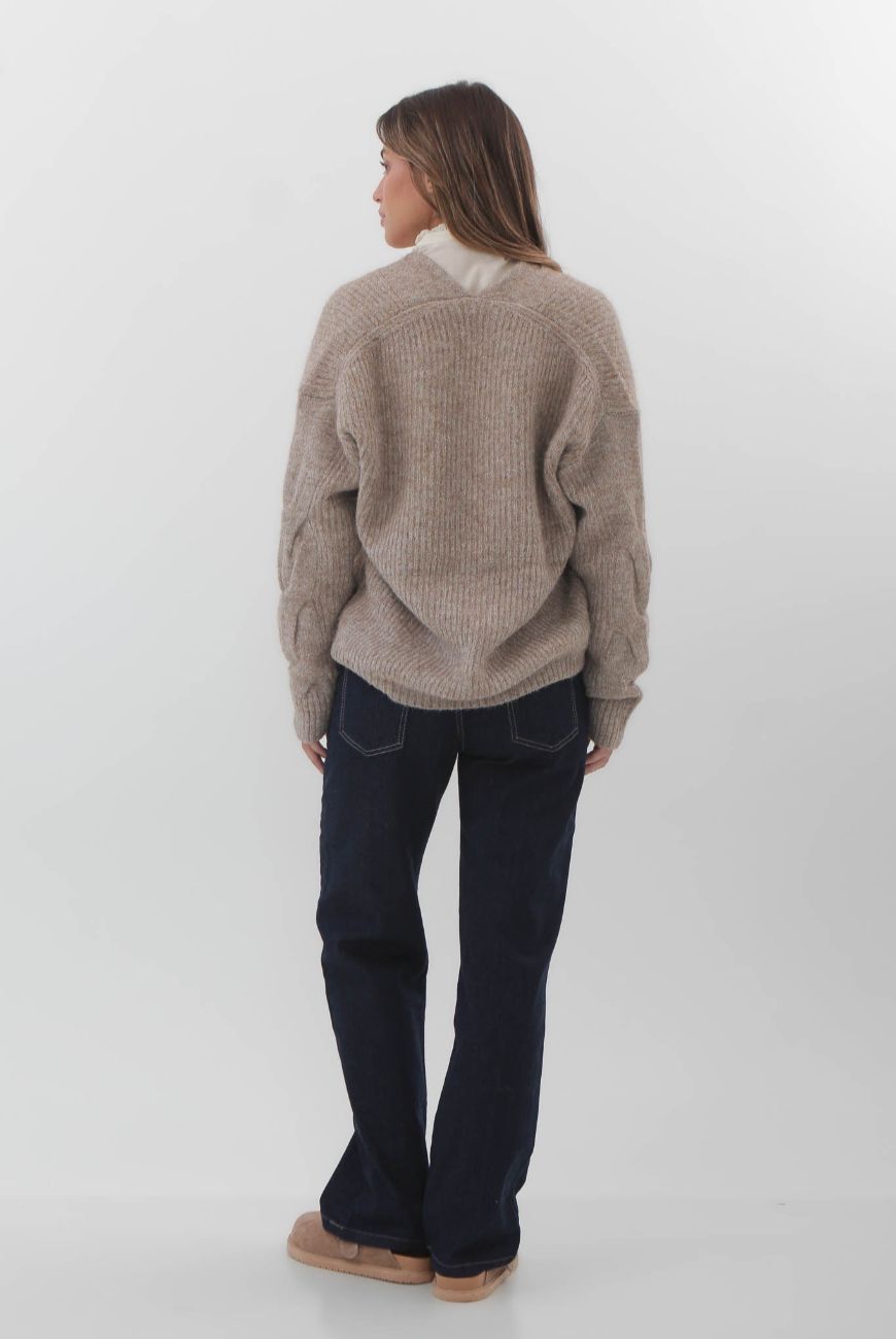 Sweater en V Cuello Trenzado