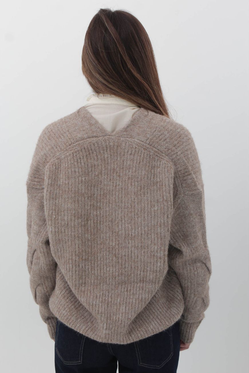 Sweater en V Cuello Trenzado