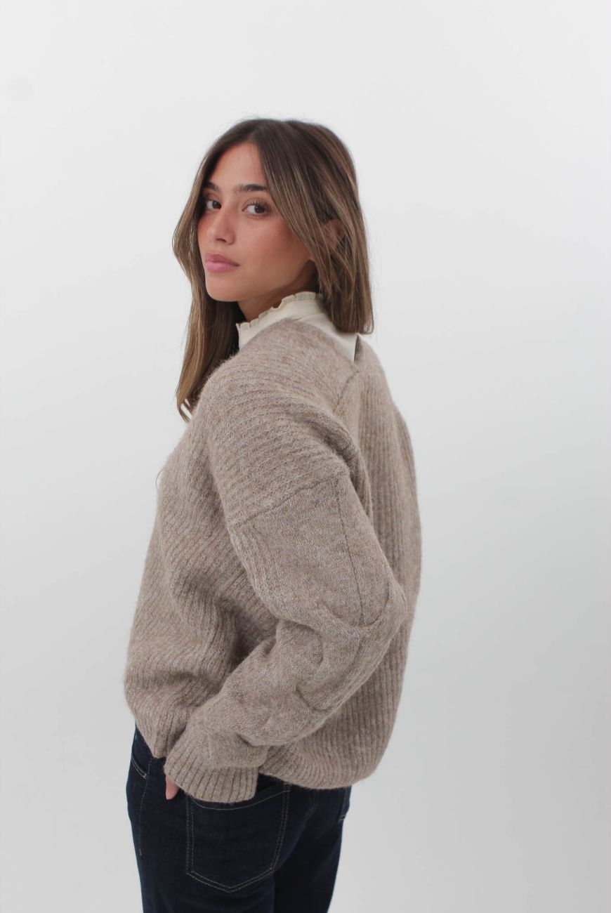 Sweater en V Cuello Trenzado