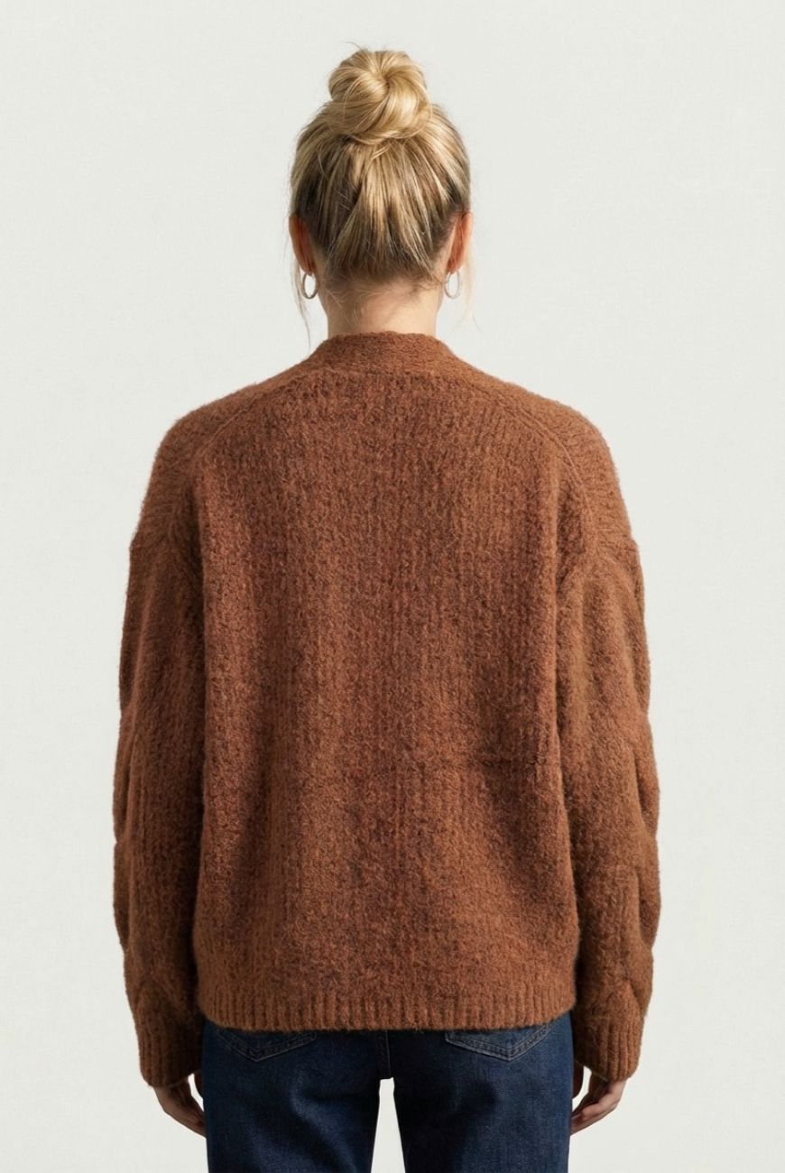 Sweater en V Cuello Trenzado