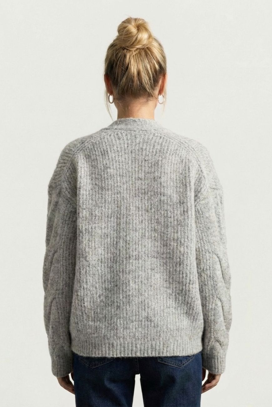 Sweater en V Cuello Trenzado