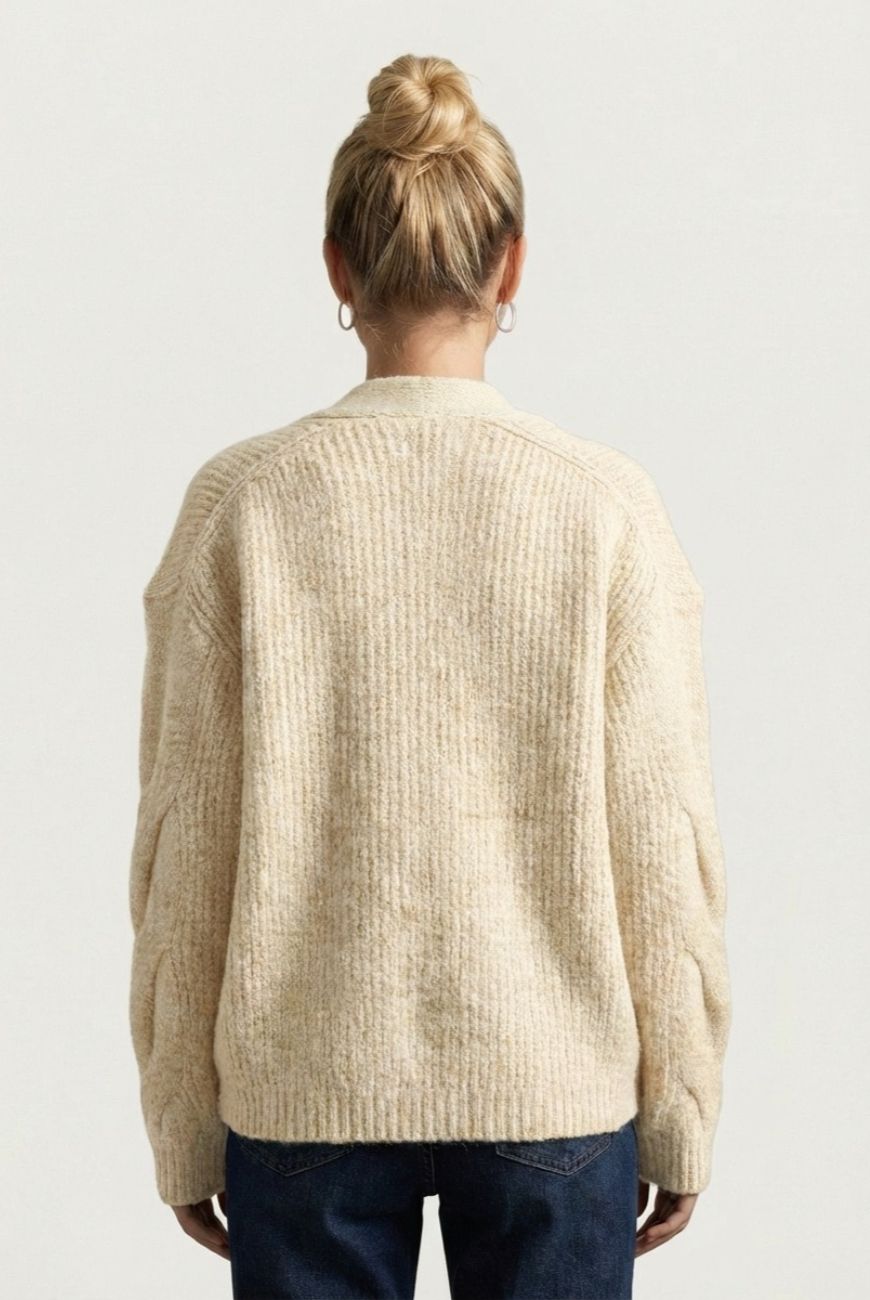 Sweater en V Cuello Trenzado