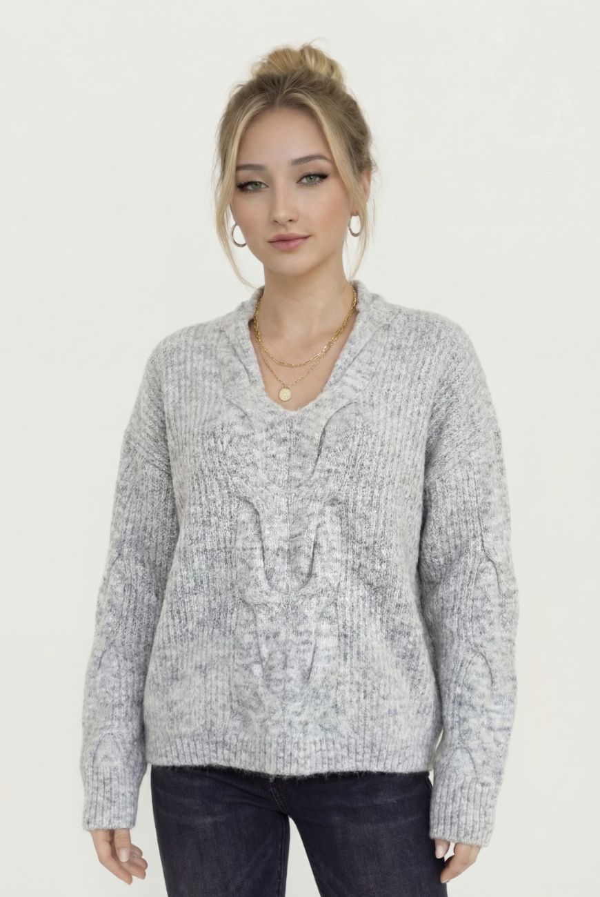 Sweater en V Cuello Trenzado