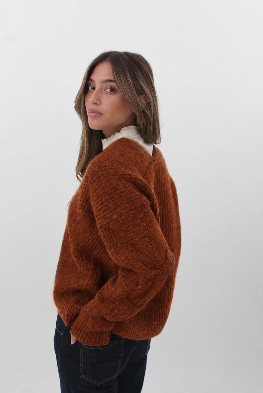 Sweater en V Cuello Trenzado