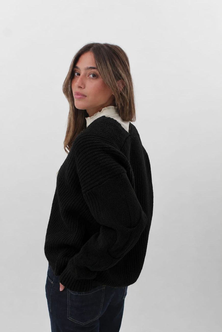 Sweater en V Cuello Trenzado