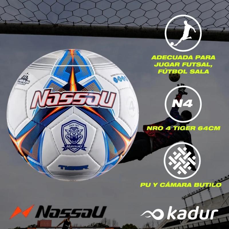 Pelota Nassau Futsal N4 Tiger Futbol Inflador Doble Accion
