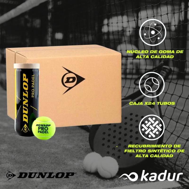 Caja Pelotas Dunlop Padel Pro Entrenamiento X24 Tubos Profesional X3u C/U