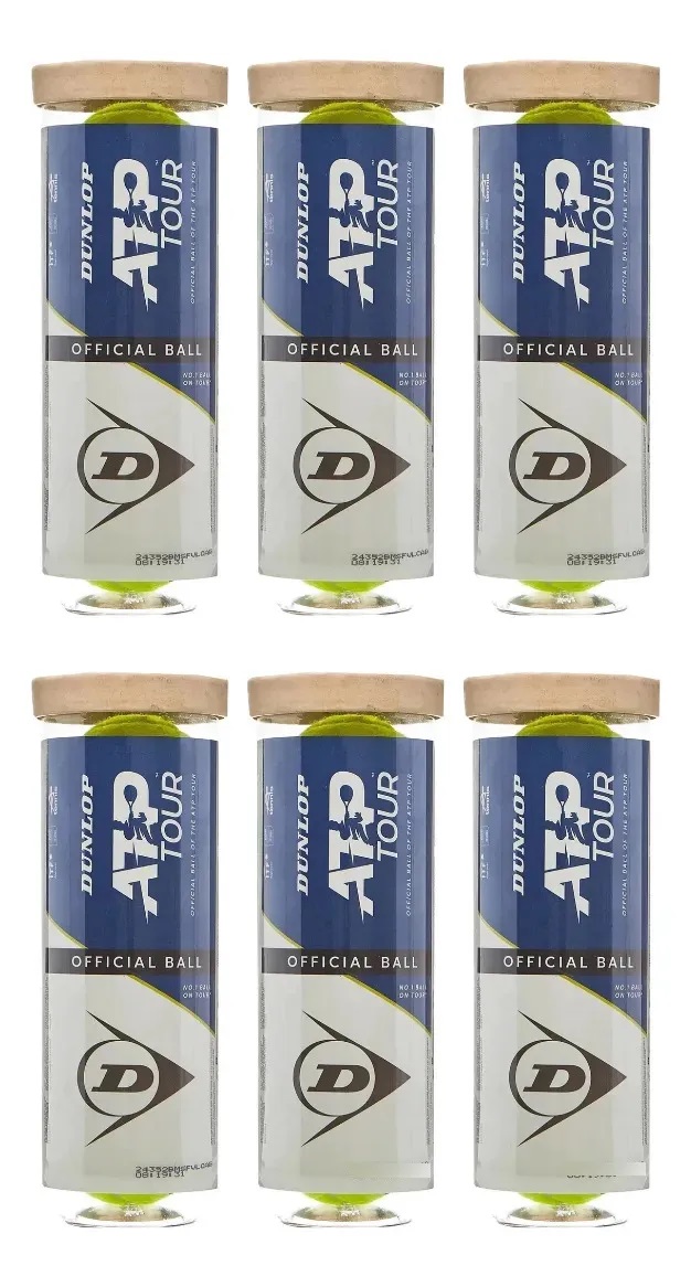 Tubo Pelotas Tenis Dunlop ATP Duty Dunlop x3 Kit x6 Tubos