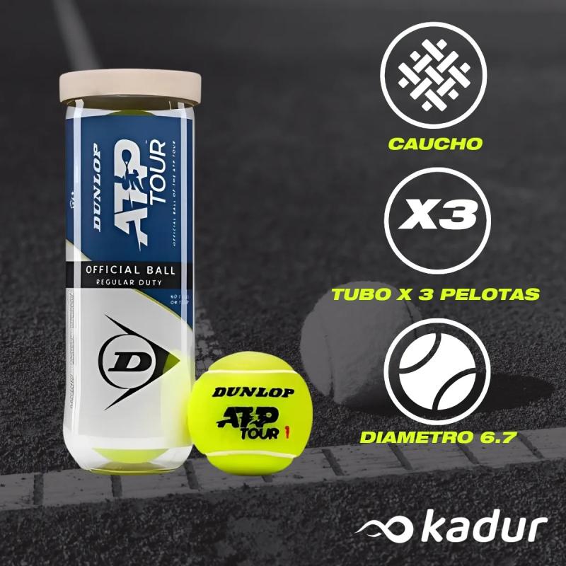 Tubo Pelotas Tenis Dunlop ATP Duty Dunlop x3 Kit x3 Tubos