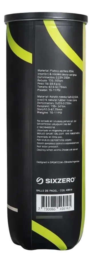 Tubo Pelotas Padel Sixzero 2.0 Pro