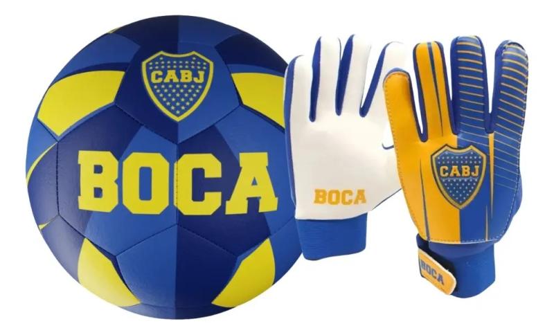 Combo Pelota Boca Juniors N°3 + Guantes Arquero Infantil