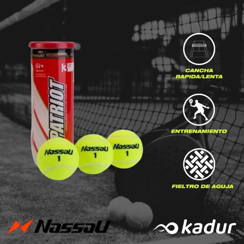 Tubo Pelotas Tenis Nassau Patriot x3
