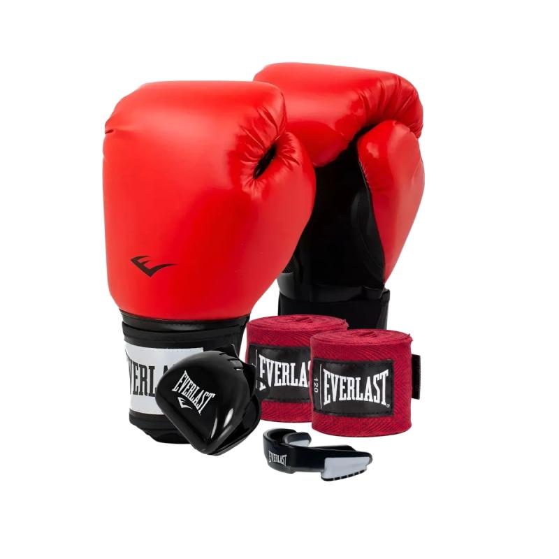 Combo Guantes Everlast Pro Style Rojo + Bucal Everlast Negro + Vendas Everlast 3.05