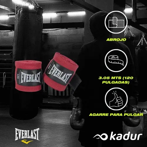 Combo Guantes Everlast Pro Style Rojo + Bucal Everlast Negro + Vendas Everlast 3.05