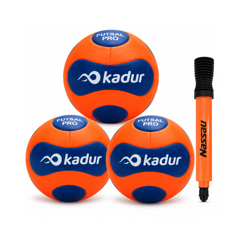 Pack 3 Pelotas Kadur Futsal + Inflador Doble Accion