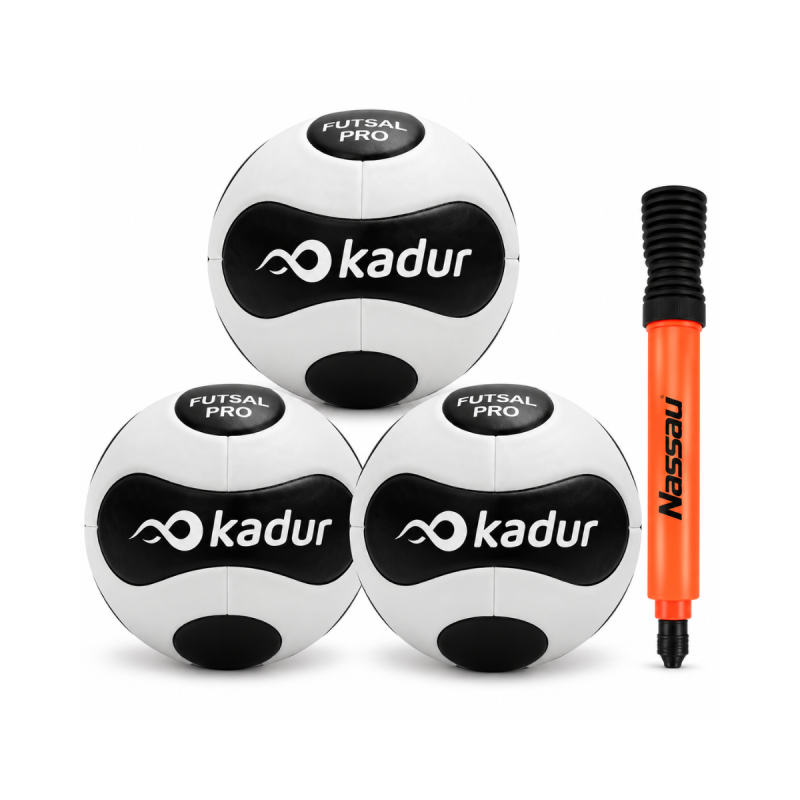 Pack 3 Pelotas Kadur Futsal + Inflador Doble Accion