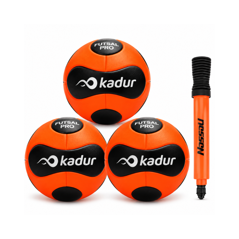 Pack 3 Pelotas Kadur Futsal + Inflador Doble Accion