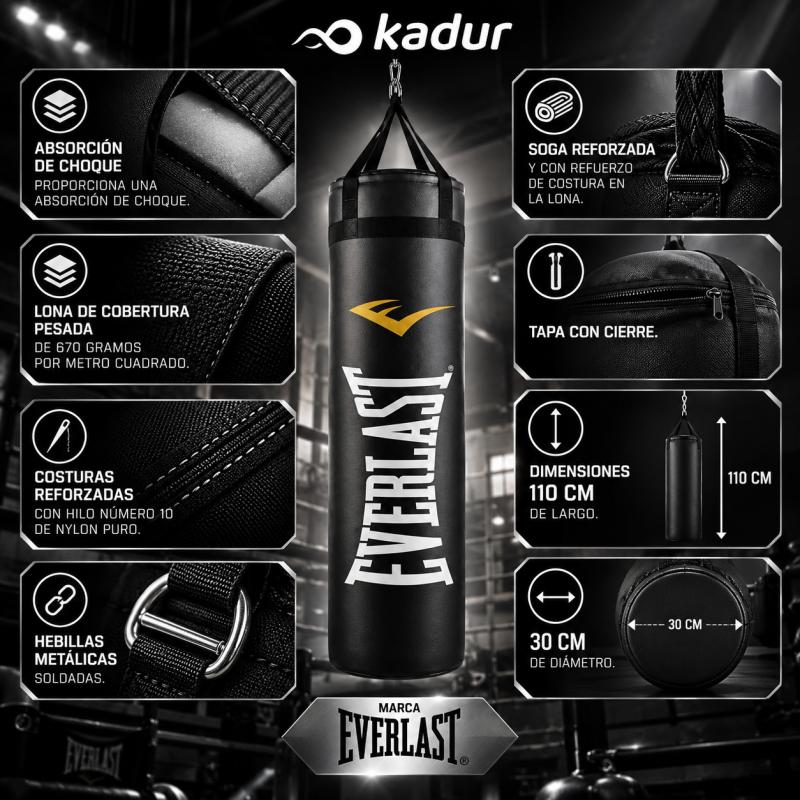 Bolsa Boxeo Everlast 110 Cm Guantes Core 2 Vendas Kit