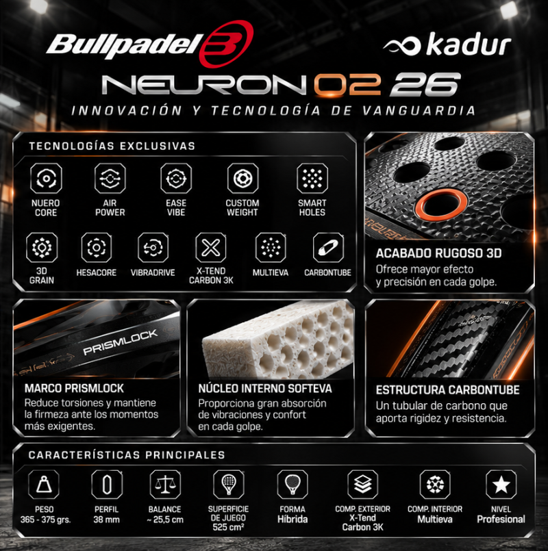 Paleta Padel Bullpadel Neuron 02 Carbon 3k Eva