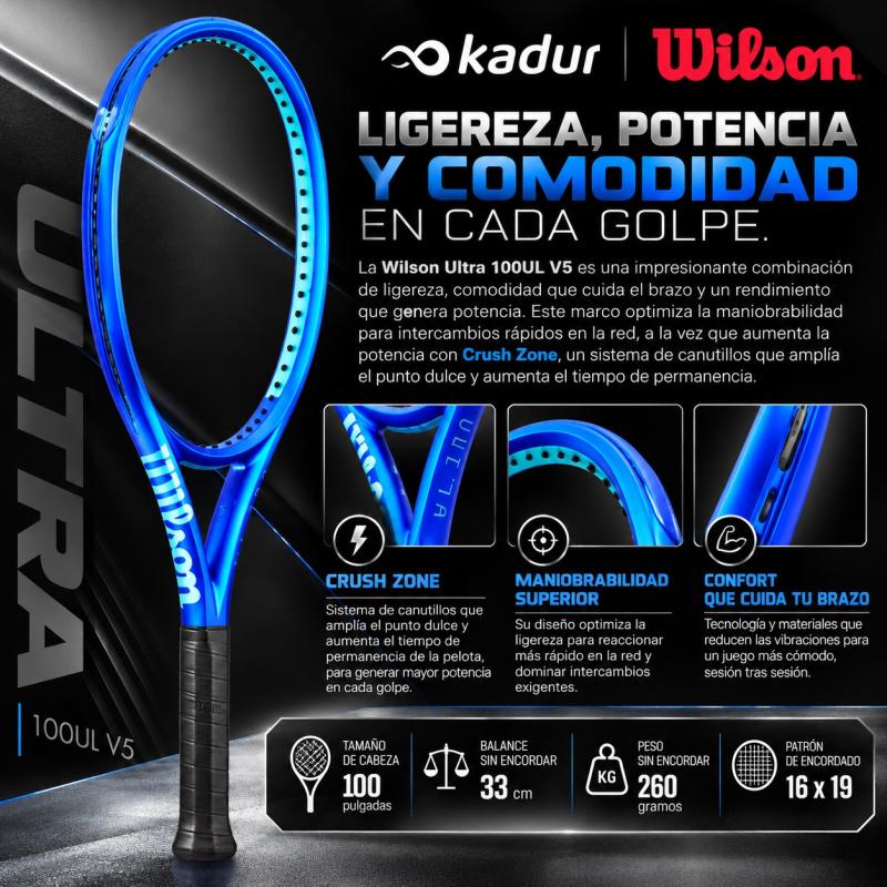 Raqueta Tenis Wilson Ultra 100 V5 Carbono Avanzada