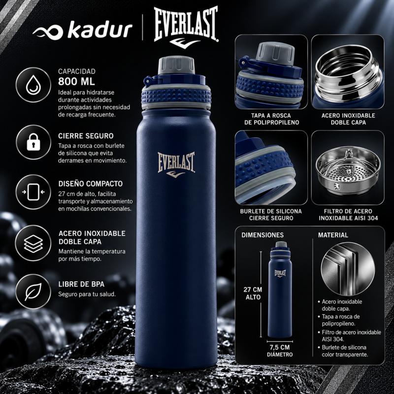 Botella Deportiva Everlast 800ml Acero Inoxidable 16447
