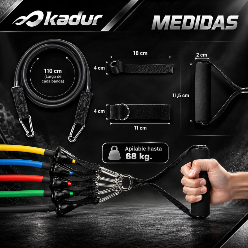 Set Bandas Tubulares X5 Fit Addict Con Manijas y Bolso