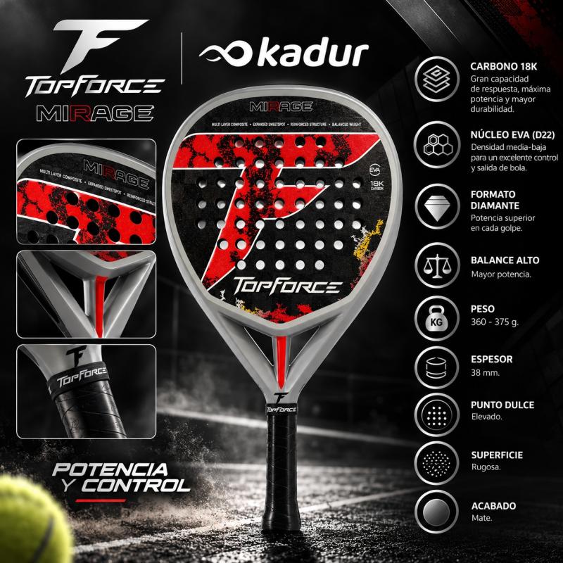Paleta Padel Top Force Mirage 18k Carbono