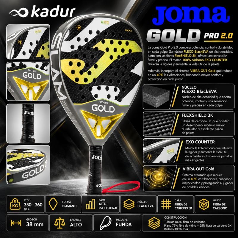 Paleta Padel Joma Gold Pro Fibra Carbono 3k