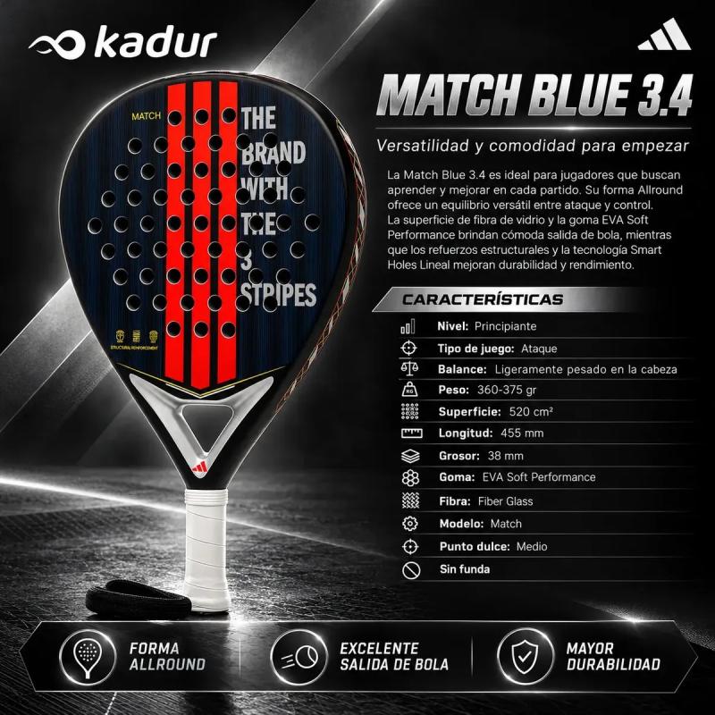 Paleta Padel Adidas Match 3.4 Fibra Vidrio