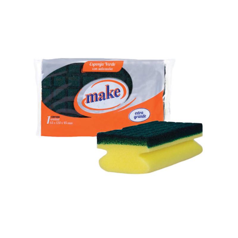 Fibra Esponja Extra grande Con Salva Uñas Amarilla y Verde Cocina Vajilla Platos