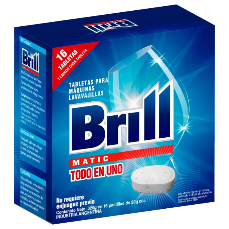 Tabletas Pastillas Maquina Lavavajilla Brill 3 En 1 X 16 Un