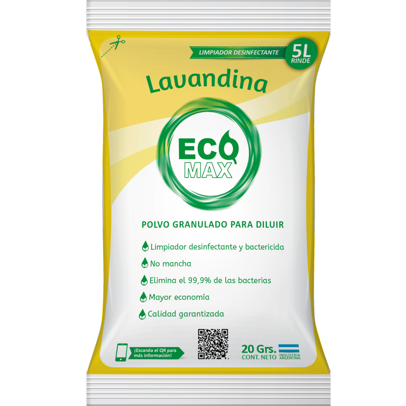 Lavandina Sobre Sachet Polvo Preparar Ecomax Concentrada