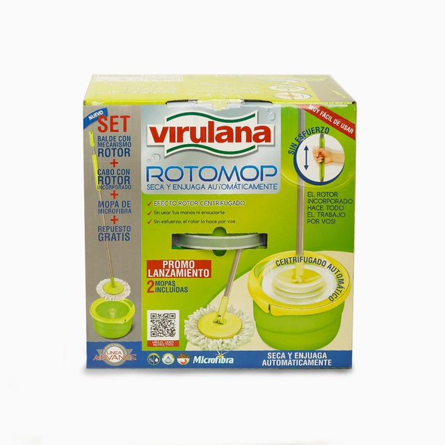 Balde centrifugo Virulana Rotomop Mopa de Microfibra con repuestos