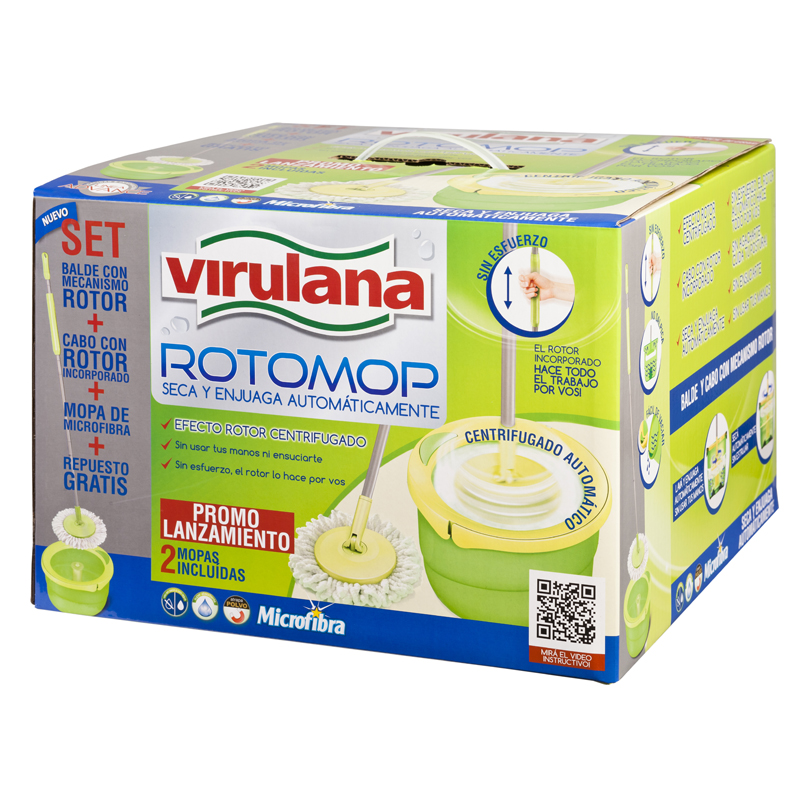 Balde centrifugo Virulana Rotomop Mopa de Microfibra con repuestos